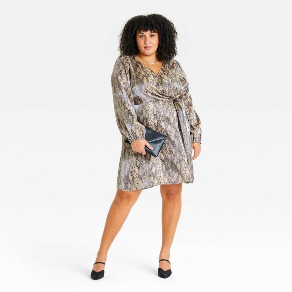 Ava & Viv Snake Skin Print Midi Plus Size Dress N… - image 1